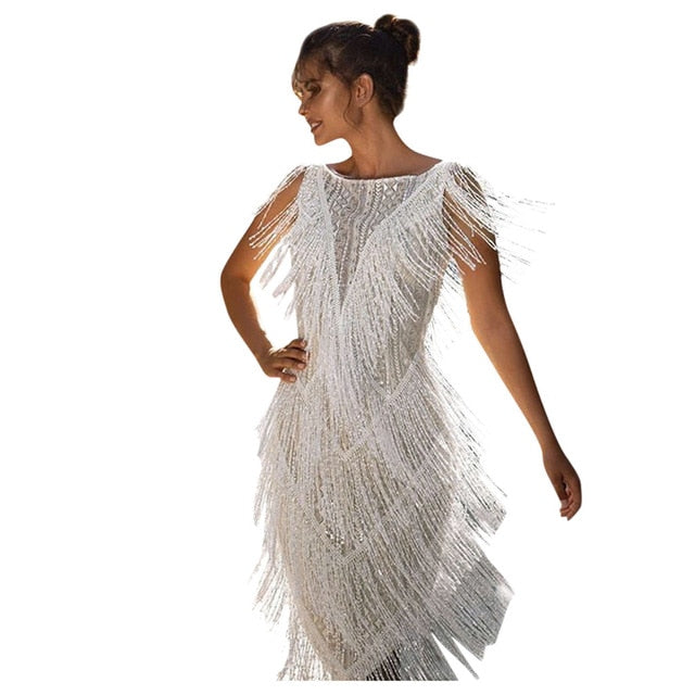 Diamond Sequined Embellished Fringed Great Gatsby Flapper Dress